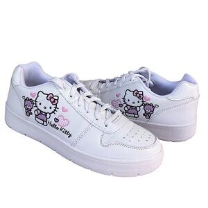 Hello Kitty Sanrio Women White Faux Leather Pink Purple Hello Kitty Sneakers 10